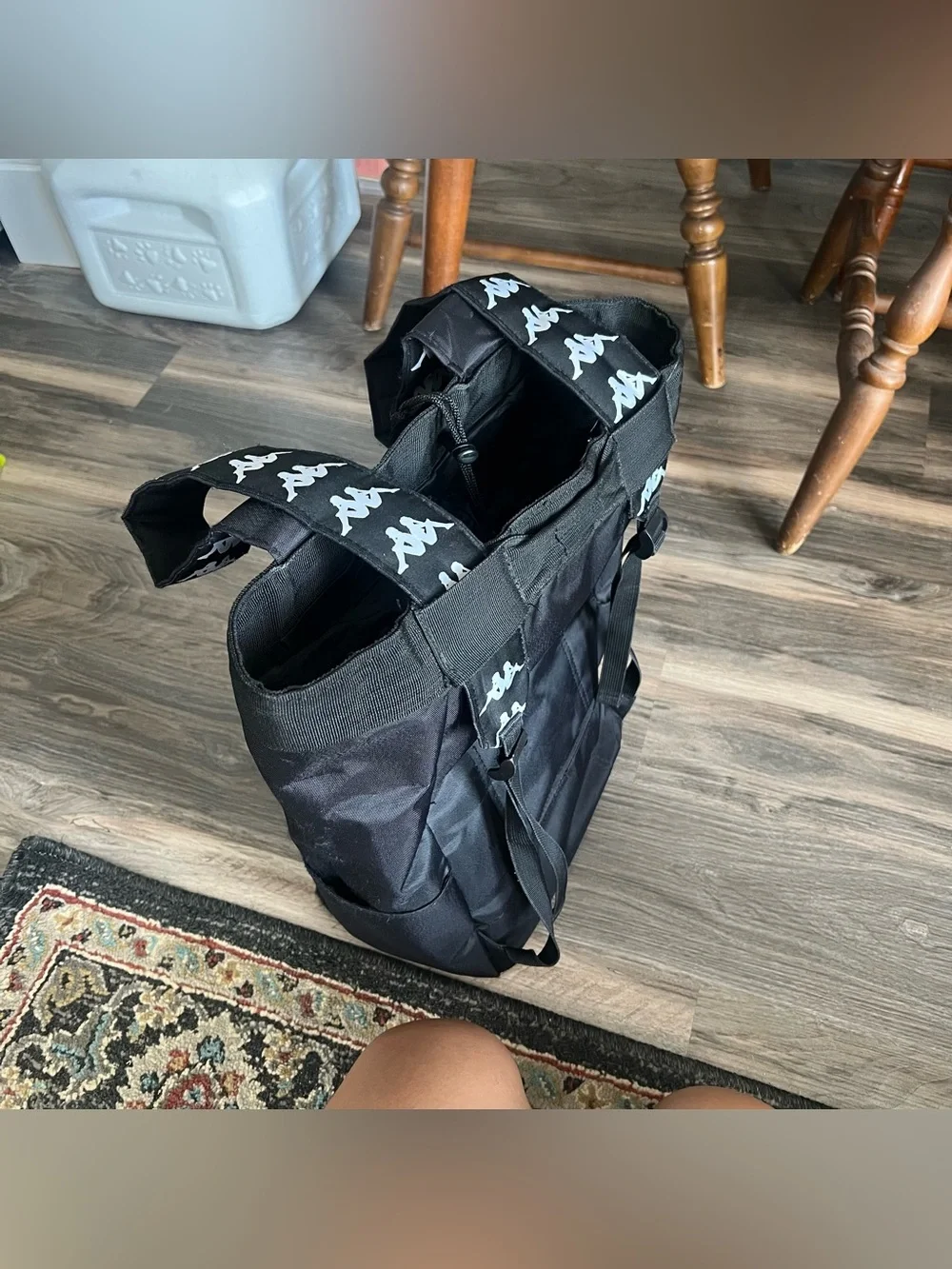 Kappa Black Backpack with White Repeating Logo Trim